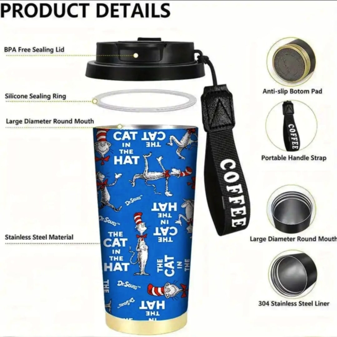 Cat In The Hat Travel Mug Blue (1pc)